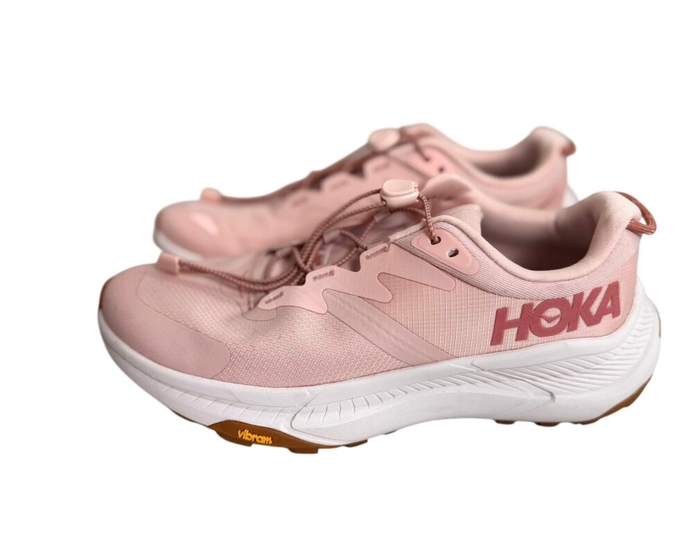 Hoka Women's Transport tennis shoes Rose Latte Pink toggle laces walk run Sz 7.5